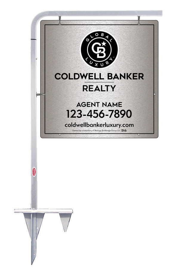 Tubular Stake and Agent Sign Panel Unit, 24h x 24w, Brushed Aluminum Composite