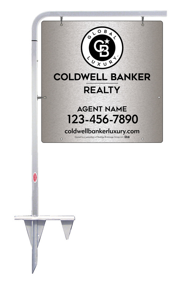 Tubular Stake and Agent Sign Panel Unit, 24h x 24w, Brushed Aluminum Composite