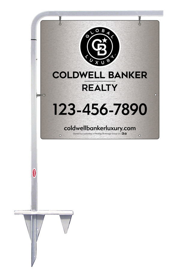 Tubular Stake and Office Sign Panel Unit, 24h x 24w, Brushed Aluminum Composite