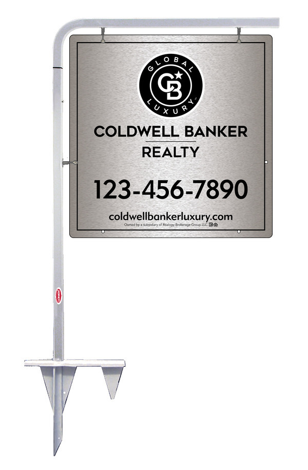 Tubular Stake and Office Sign Panel Unit, 24h x 24w, Brushed Aluminum Composite