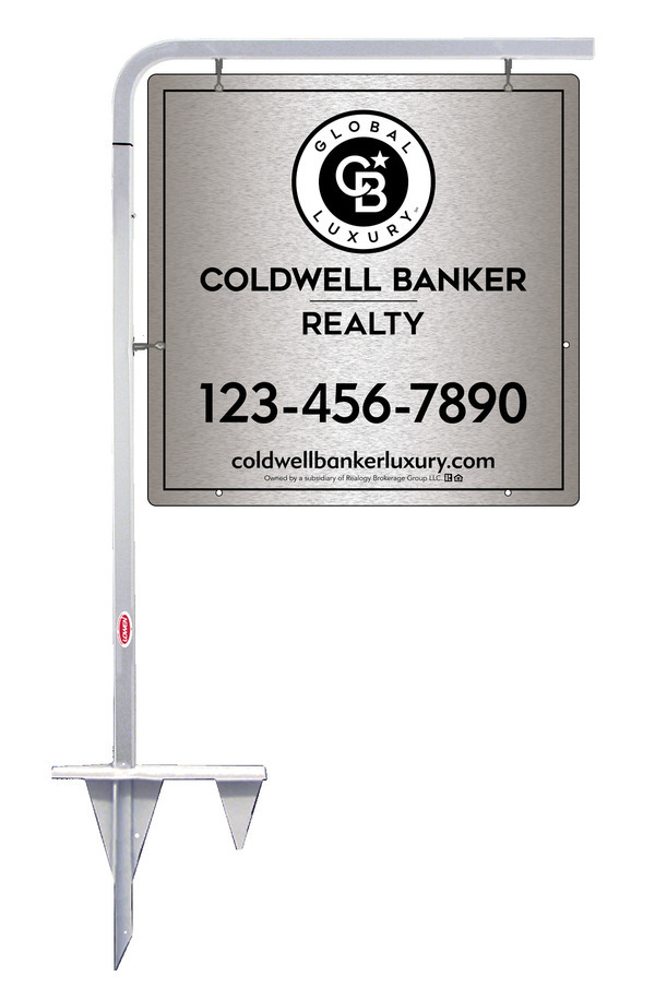 Tubular Stake and Office Sign Panel Unit, 24h x 24w, Brushed Aluminum Composite