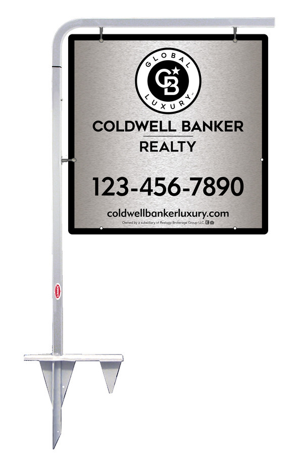 Tubular Stake and Office Sign Panel Unit, 24h x 24w, Brushed Aluminum Composite