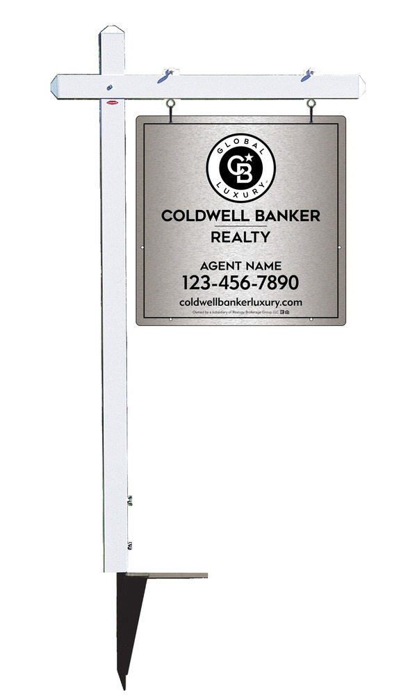 Sign Post and  Agent Panel Unit, 24h x 24w, Brushed Aluminum Composite