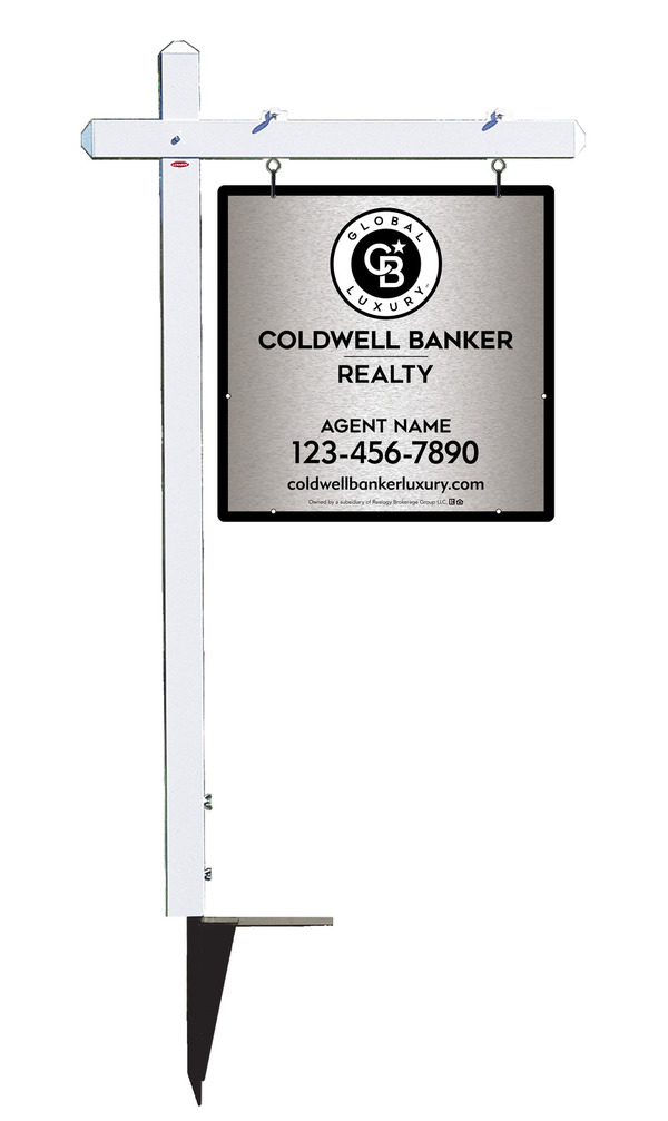 Sign Post and  Agent Panel Unit, 24h x 24w, Brushed Aluminum Composite