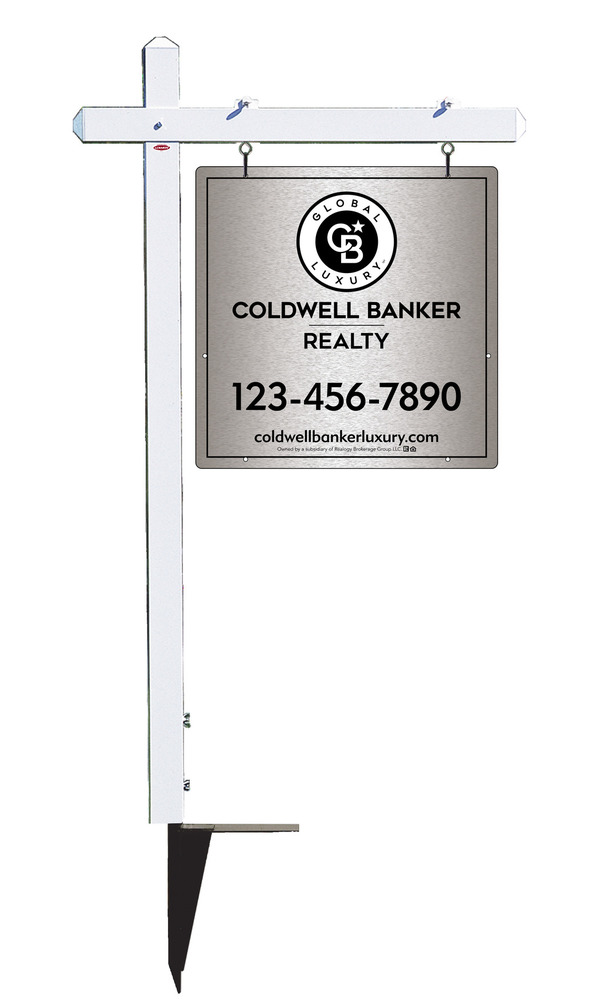Sign Post and Office Sign Panel Unit, 24h x 24w, Brushed Aluminum Composite
