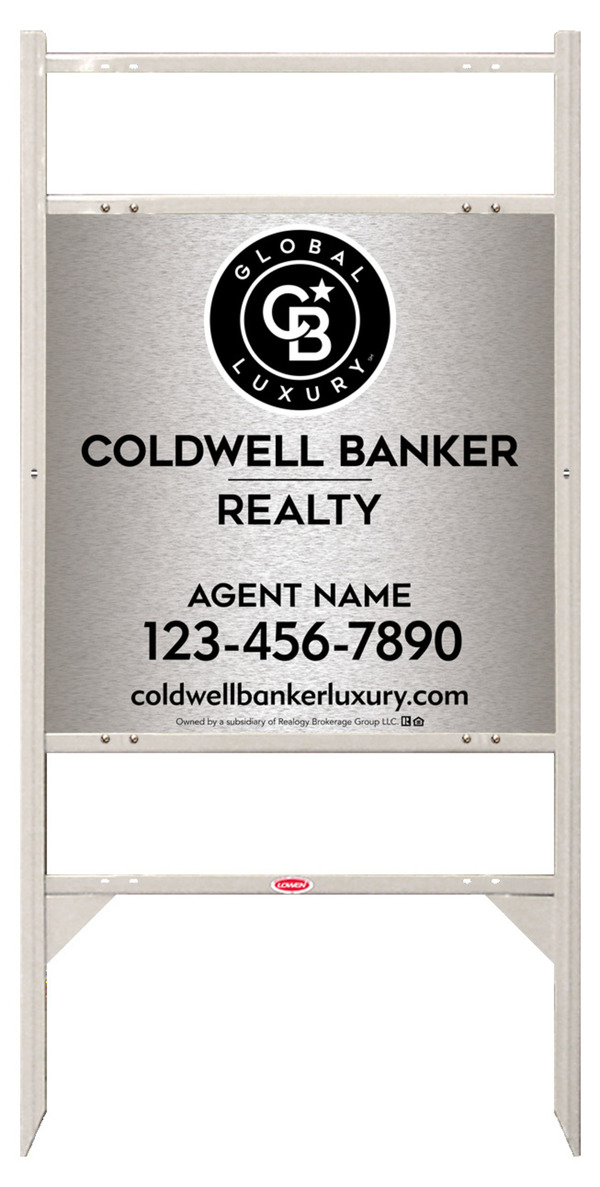 Angle Iron Frame w 2 Rider Inserts and Agent Sign Panel Unit, 24h x 24w, Brushed Aluminum Composite