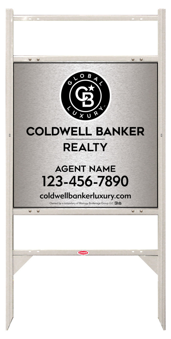 Angle Iron Frame w 2 Rider Inserts and Agent Sign Panel Unit, 24h x 24w, Brushed Aluminum Composite