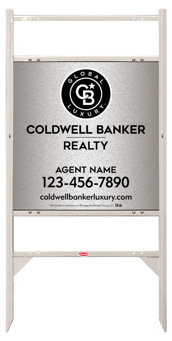 Angle Iron Frame w 2 Rider Inserts and Agent Sign Panel Unit, 24h x 24w, Brushed Aluminum Composite