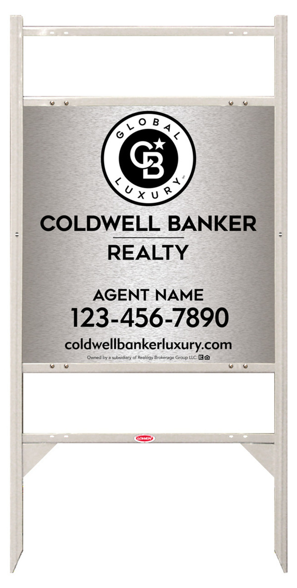 Angle Iron Frame w 2 Rider Inserts and Agent Sign Panel Unit, 24h x 24w, Brushed Aluminum Composite