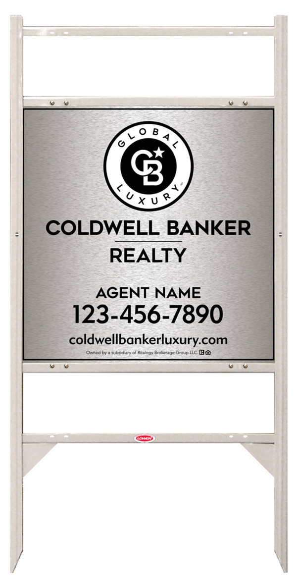 Angle Iron Frame w 2 Rider Inserts and Agent Sign Panel Unit, 24h x 24w, Brushed Aluminum Composite