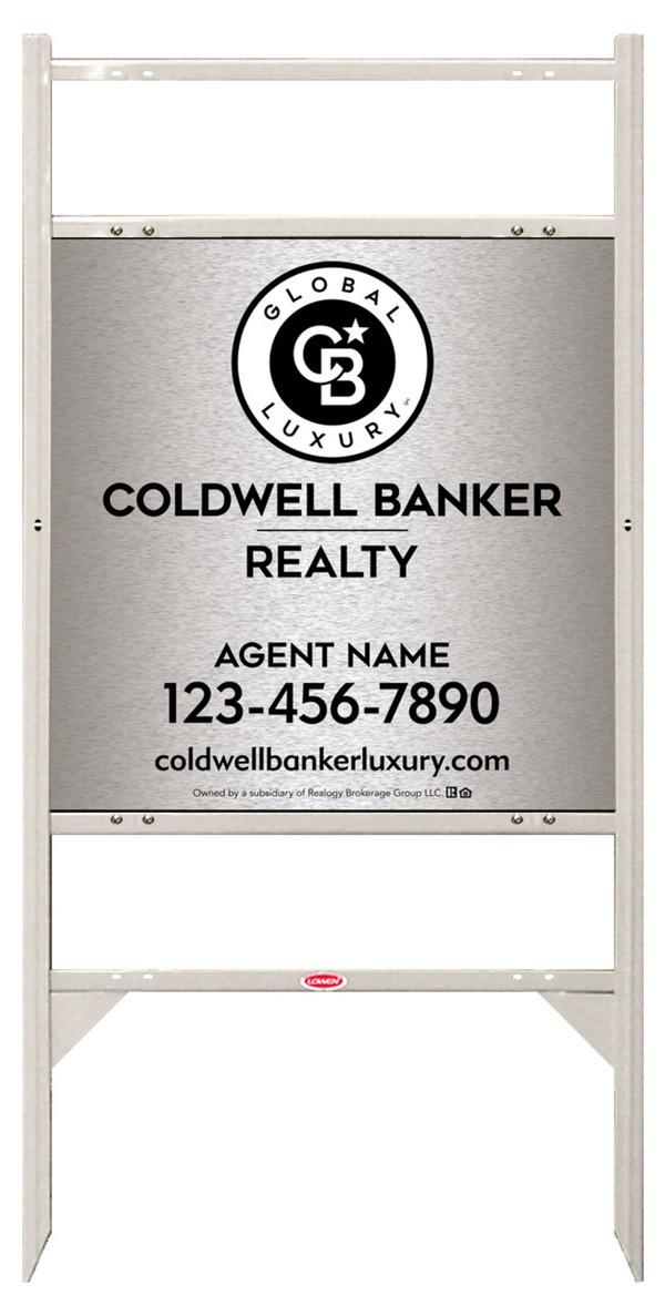 Angle Iron Frame w 2 Rider Inserts and Agent Sign Panel Unit, 24h x 24w, Brushed Aluminum Composite