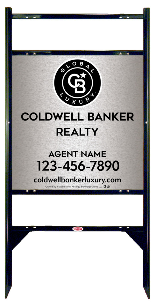 Angle Iron Frame w 2 Rider Inserts and Agent Sign Panel Unit, 24h x 24w, Brushed Aluminum Composite