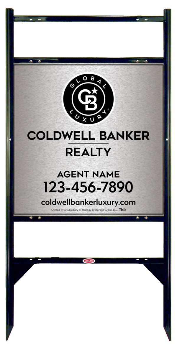 Angle Iron Frame w 2 Rider Inserts and Agent Sign Panel Unit, 24h x 24w, Brushed Aluminum Composite