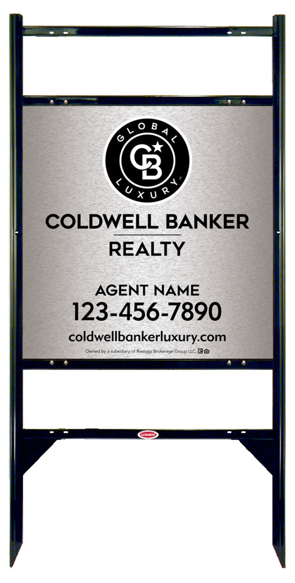 Angle Iron Frame w 2 Rider Inserts and Agent Sign Panel Unit, 24h x 24w, Brushed Aluminum Composite