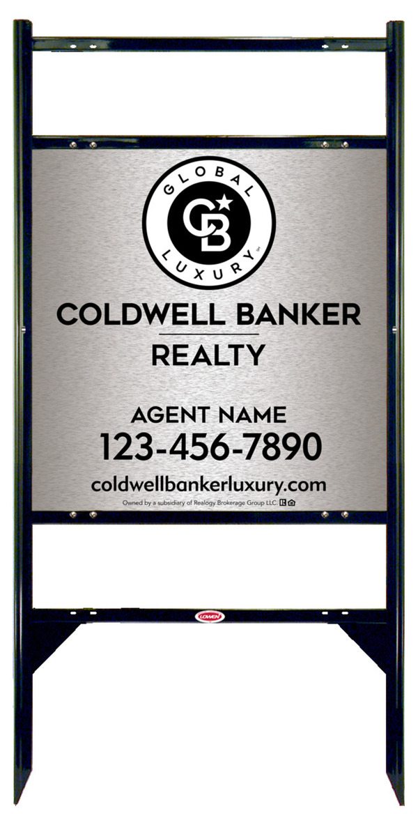 Angle Iron Frame w 2 Rider Inserts and Agent Sign Panel Unit, 24h x 24w, Brushed Aluminum Composite