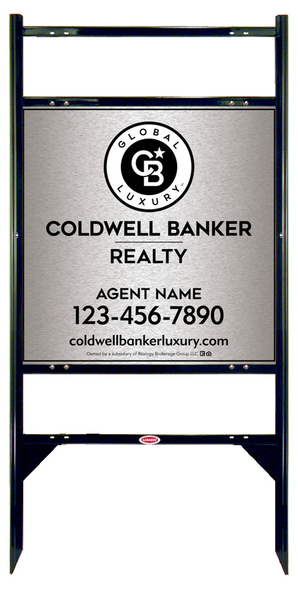 Angle Iron Frame w 2 Rider Inserts and Agent Sign Panel Unit, 24h x 24w, Brushed Aluminum Composite