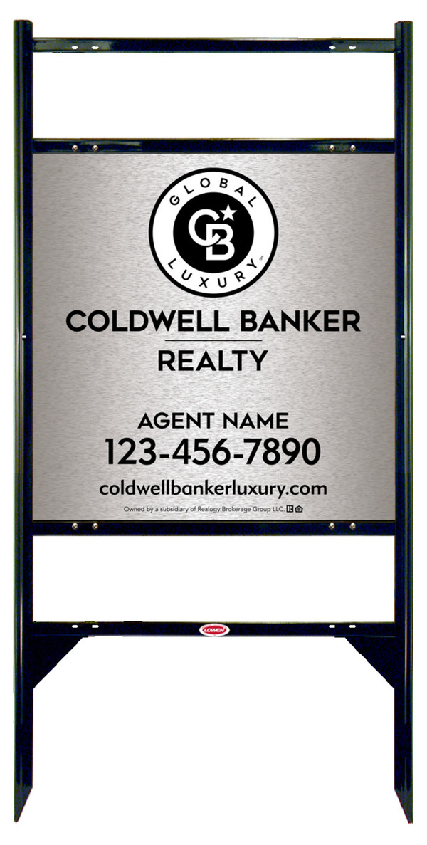 Angle Iron Frame w 2 Rider Inserts and Agent Sign Panel Unit, 24h x 24w, Brushed Aluminum Composite