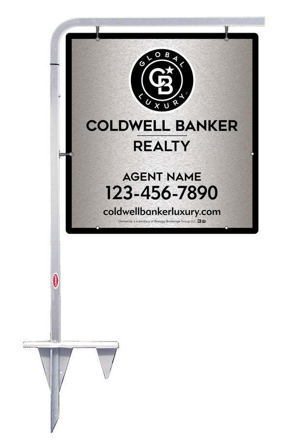 Tubular Stake and Agent Sign Panel Unit, 25h x 24w, Brushed Aluminum Composite
