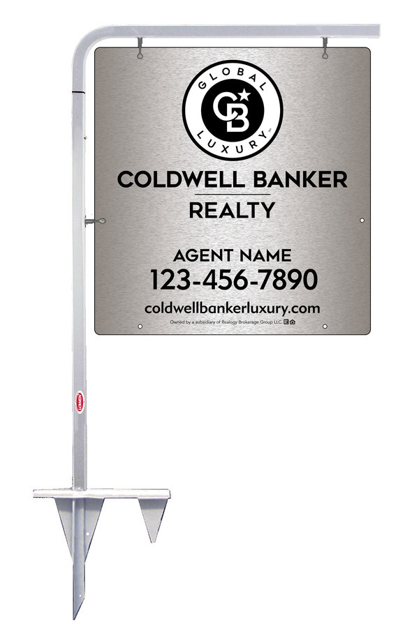 Tubular Stake and Agent Sign Panel Unit, 25h x 24w, Brushed Aluminum Composite