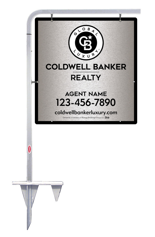 Tubular Stake and Agent Sign Panel Unit, 25h x 24w, Brushed Aluminum Composite