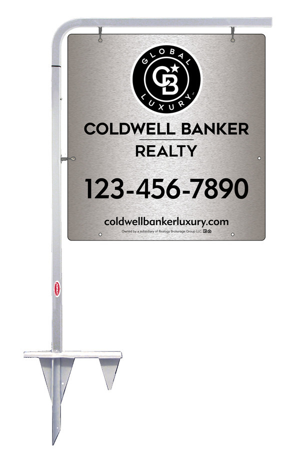 Tubular Stake and Office Sign Panel Unit, 25h x 24w, Brushed Aluminum Composite