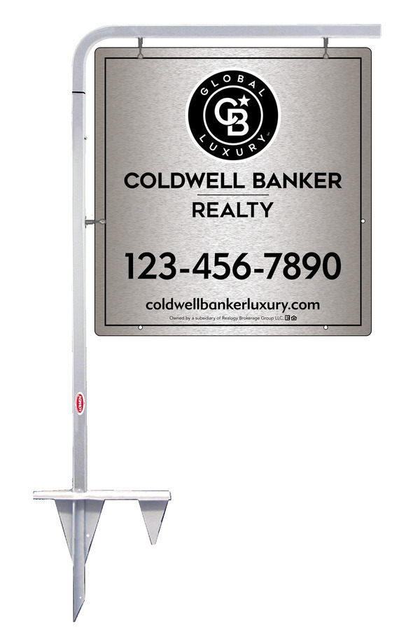 Tubular Stake and Office Sign Panel Unit, 25h x 24w, Brushed Aluminum Composite