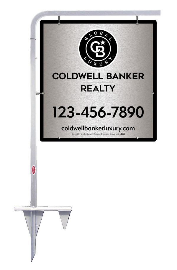 Tubular Stake and Office Sign Panel Unit, 25h x 24w, Brushed Aluminum Composite