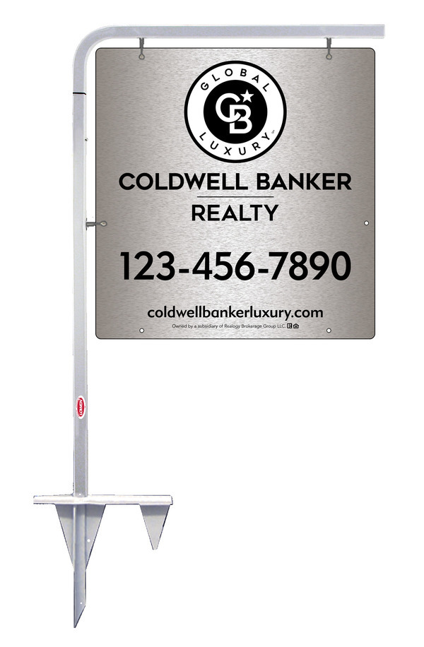 Tubular Stake and Office Sign Panel Unit, 25h x 24w, Brushed Aluminum Composite