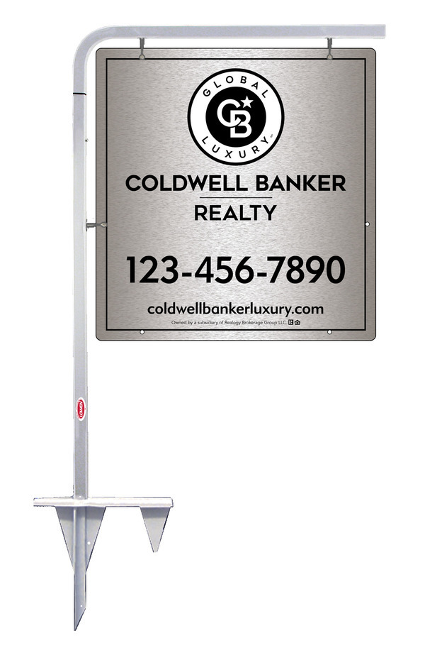 Tubular Stake and Office Sign Panel Unit, 25h x 24w, Brushed Aluminum Composite