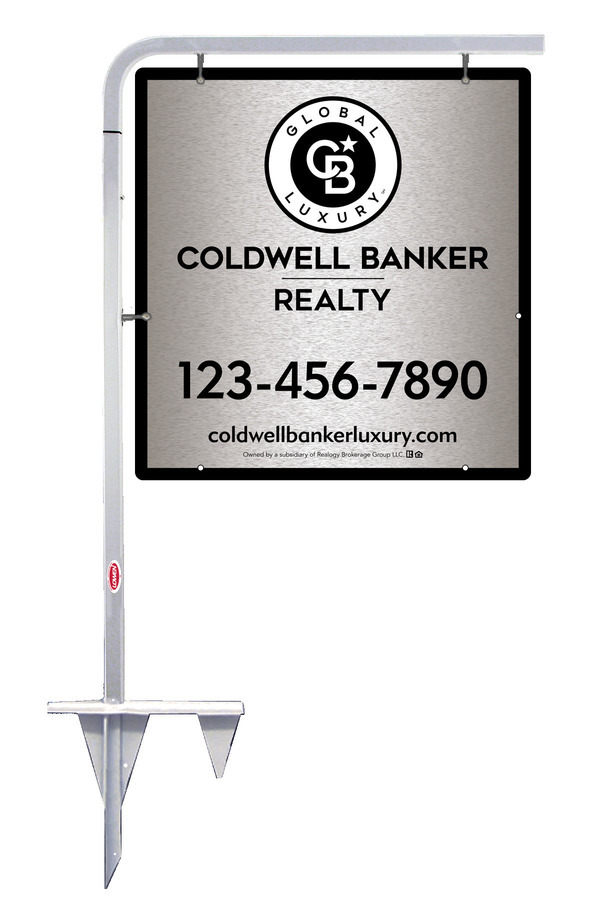 Tubular Stake and Office Sign Panel Unit, 25h x 24w, Brushed Aluminum Composite