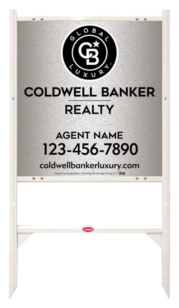 Angle Iron Frame and Agent Sign Panel Unit, 25h x 24w, Brushed Aluminum Composite