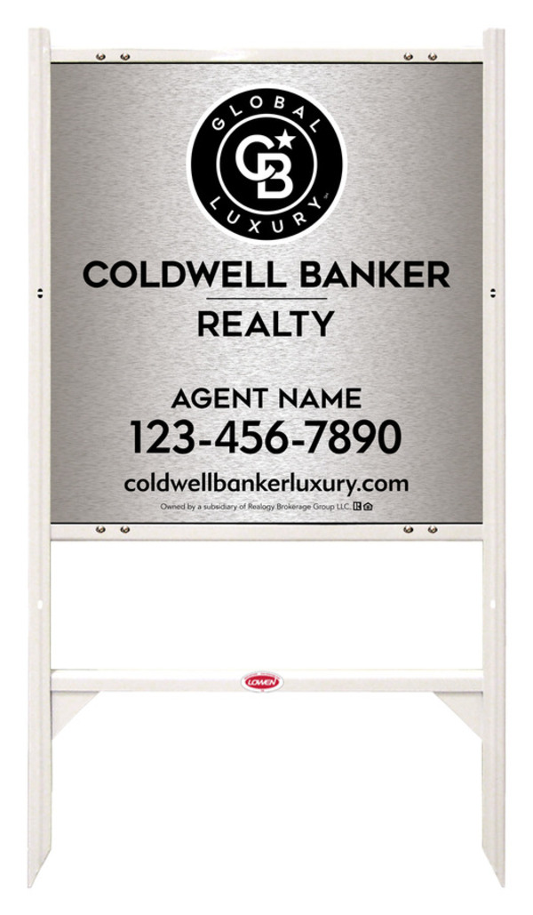 Angle Iron Frame and Agent Sign Panel Unit, 25h x 24w, Brushed Aluminum Composite