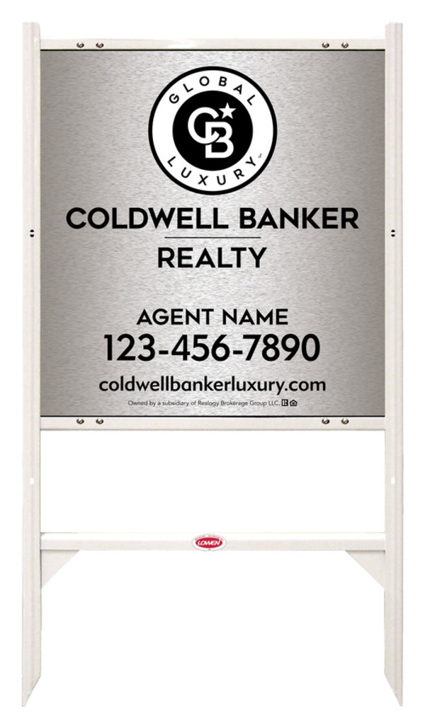 Angle Iron Frame and Agent Sign Panel Unit, 25h x 24w, Brushed Aluminum Composite