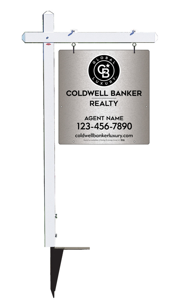 Sign Post and Agent Sign Panel Unit, 25h x 24w, Brushed Aluminum Composite