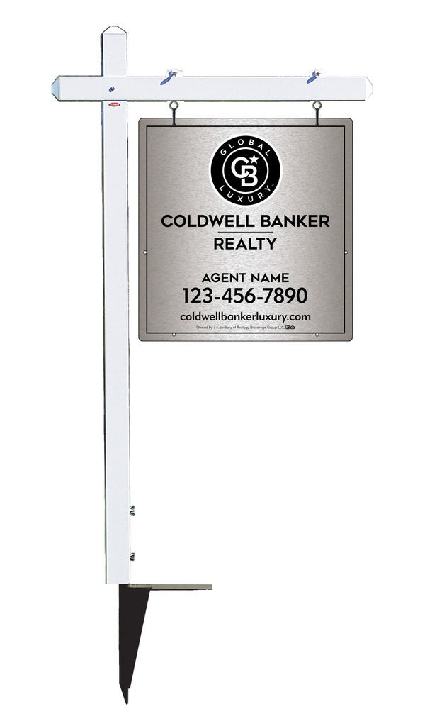 Sign Post and Agent Sign Panel Unit, 25h x 24w, Brushed Aluminum Composite