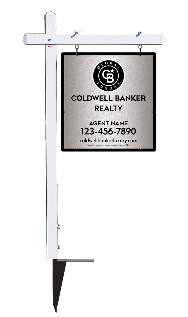 Sign Post and Agent Sign Panel Unit, 25h x 24w, Brushed Aluminum Composite
