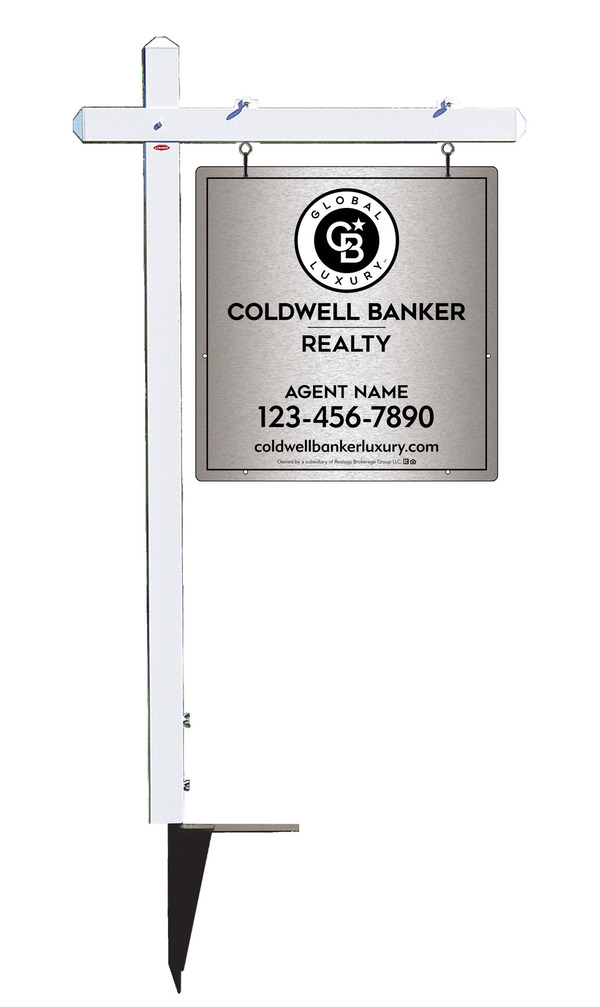 Sign Post and Agent Sign Panel Unit, 25h x 24w, Brushed Aluminum Composite