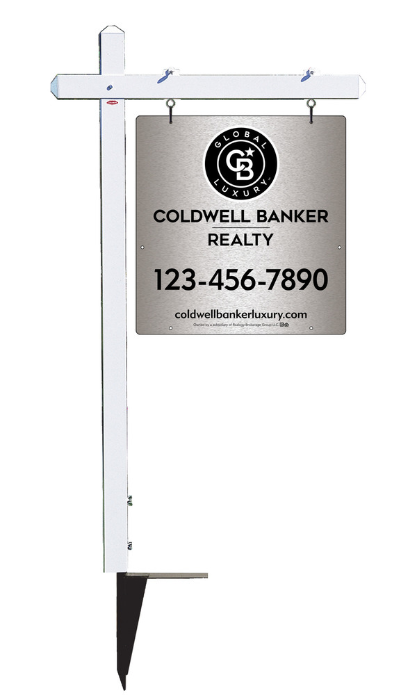 Sign Post and Office Sign Panel Unit, 25h x 24w, Brushed Aluminum Composite