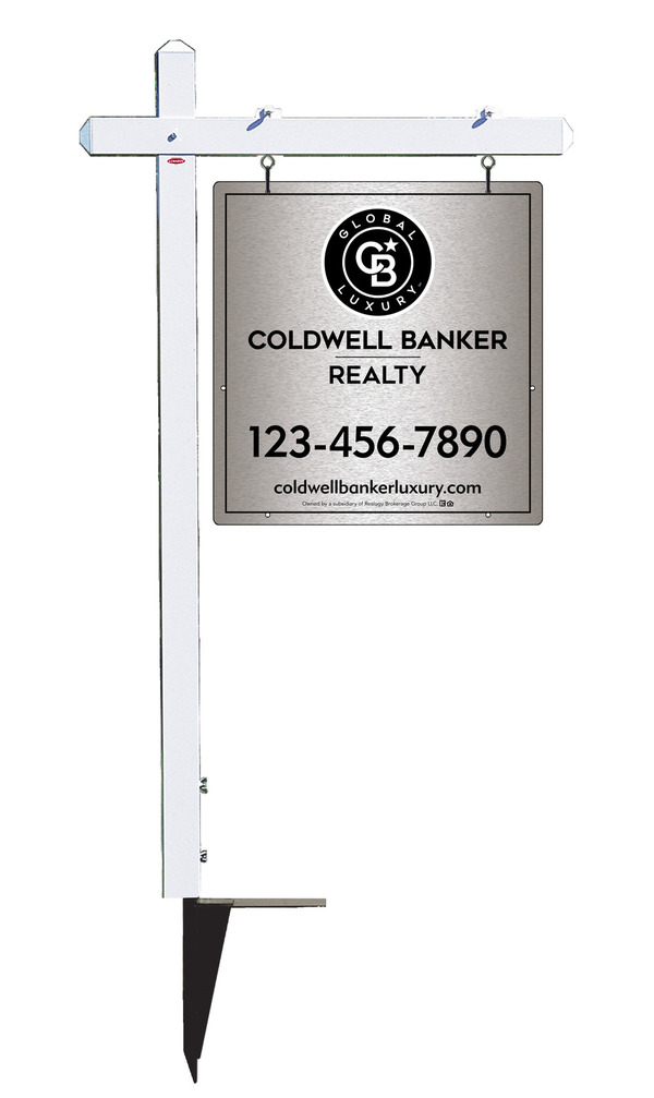 Sign Post and Office Sign Panel Unit, 25h x 24w, Brushed Aluminum Composite