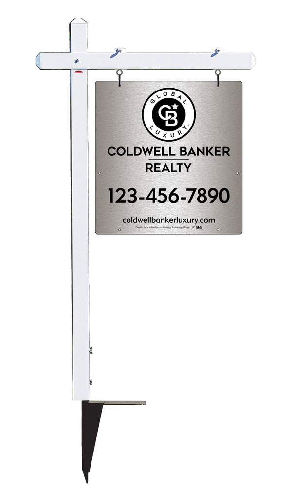 Sign Post and Office Sign Panel Unit, 25h x 24w, Brushed Aluminum Composite