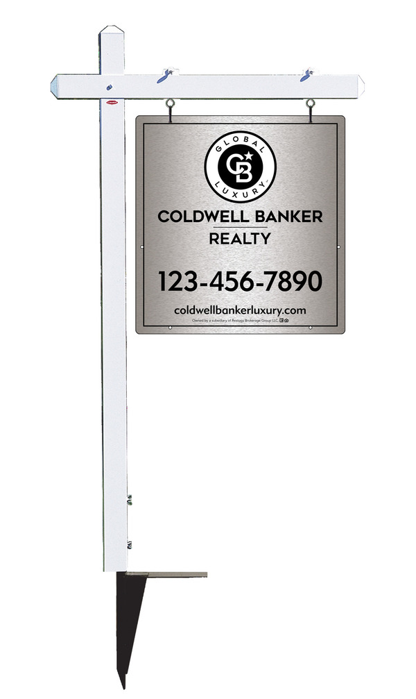 Sign Post and Office Sign Panel Unit, 25h x 24w, Brushed Aluminum Composite