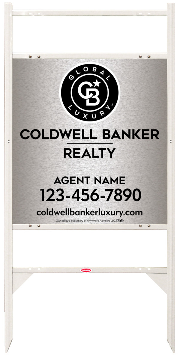 Angle Iron Frame w 2 Rider Inserts and Agent Sign Panel Unit, 25h x 24w, Brushed Aluminum Composite