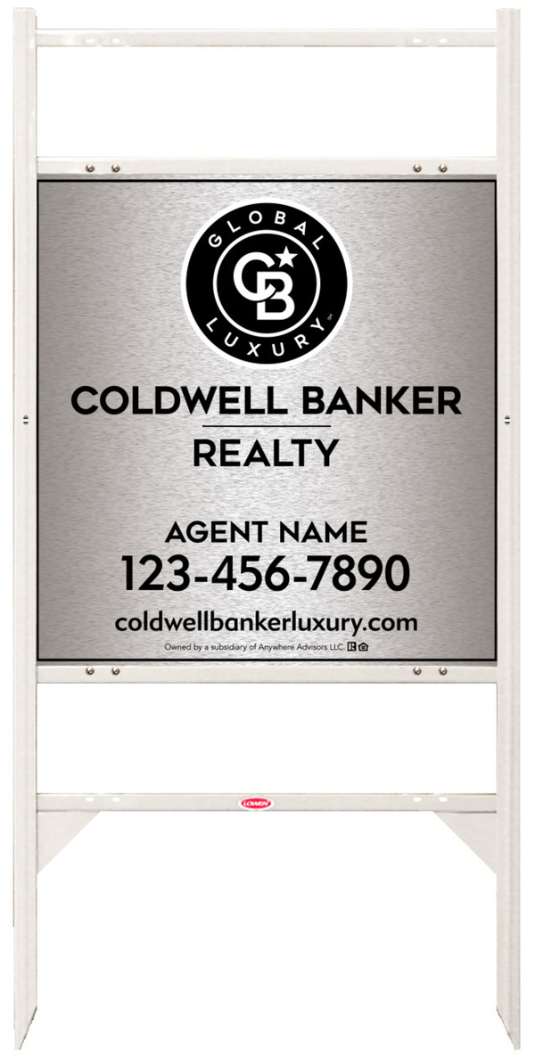 Angle Iron Frame w 2 Rider Inserts and Agent Sign Panel Unit, 25h x 24w, Brushed Aluminum Composite