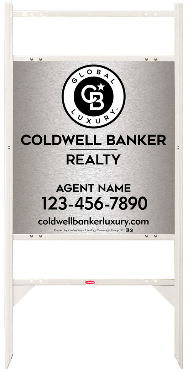 Angle Iron Frame w 2 Rider Inserts and Agent Sign Panel Unit, 25h x 24w, Brushed Aluminum Composite