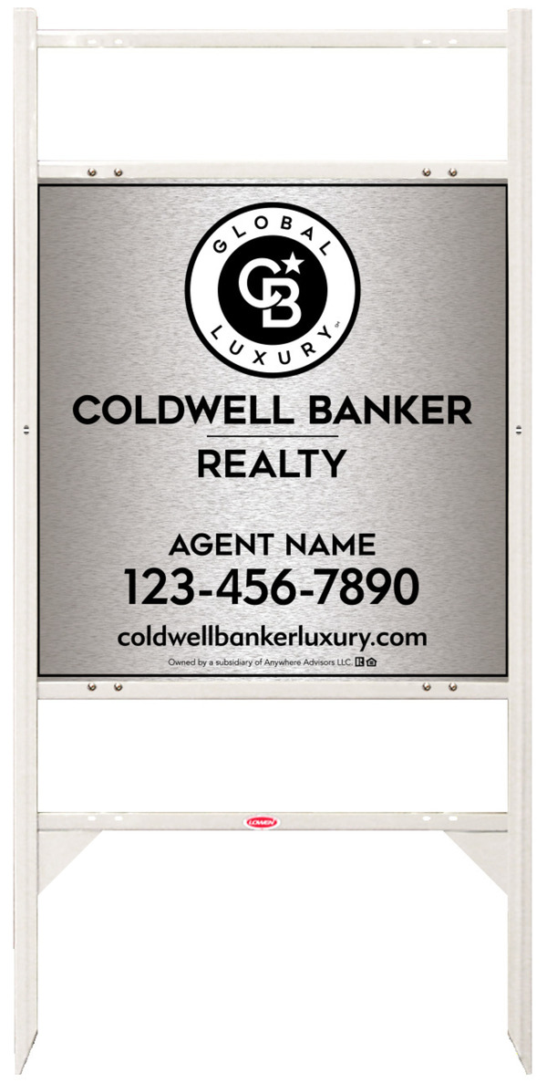 Angle Iron Frame w 2 Rider Inserts and Agent Sign Panel Unit, 25h x 24w, Brushed Aluminum Composite