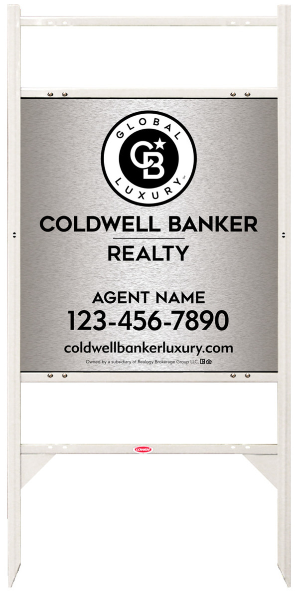 Angle Iron Frame w 2 Rider Inserts and Agent Sign Panel Unit, 25h x 24w, Brushed Aluminum Composite