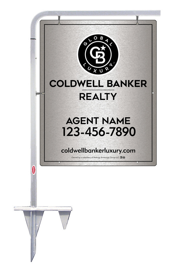 Tubular Stake and Agent Sign Panel Unit, 30h x 24w, Brushed Aluminum Composite