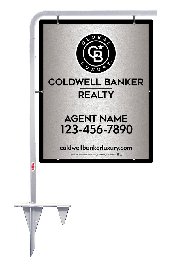Tubular Stake and Agent Sign Panel Unit, 30h x 24w, Brushed Aluminum Composite