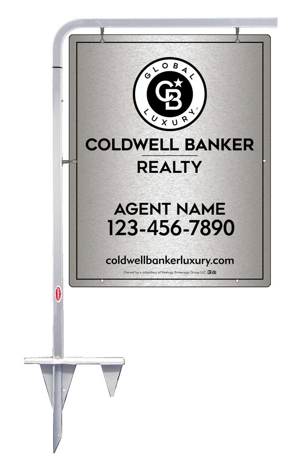 Tubular Stake and Agent Sign Panel Unit, 30h x 24w, Brushed Aluminum Composite