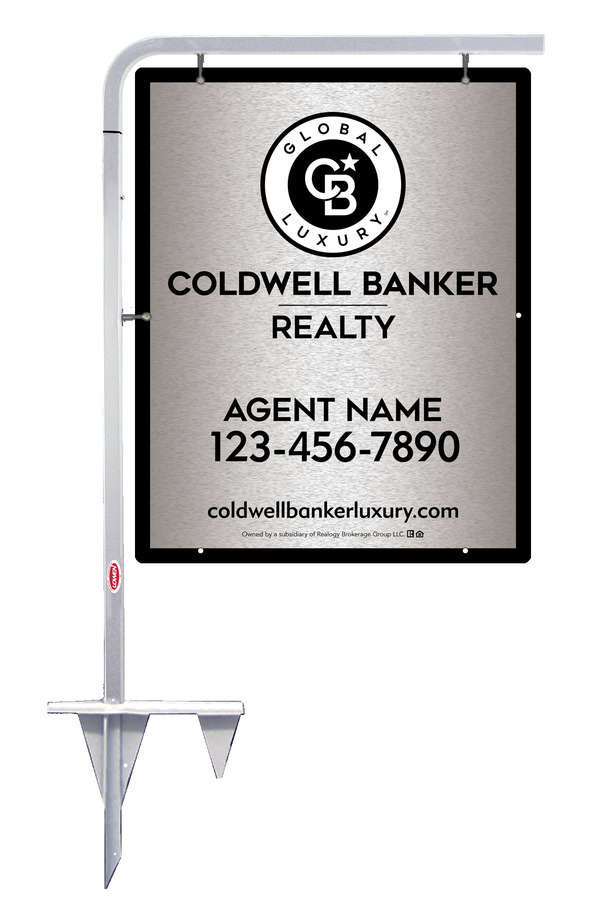 Tubular Stake and Agent Sign Panel Unit, 30h x 24w, Brushed Aluminum Composite